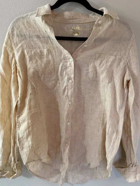 NWT! Lilly Pulitzer Sea View Button Down, Sand Bar X Resort White, Size XS - Picture 6 of 9